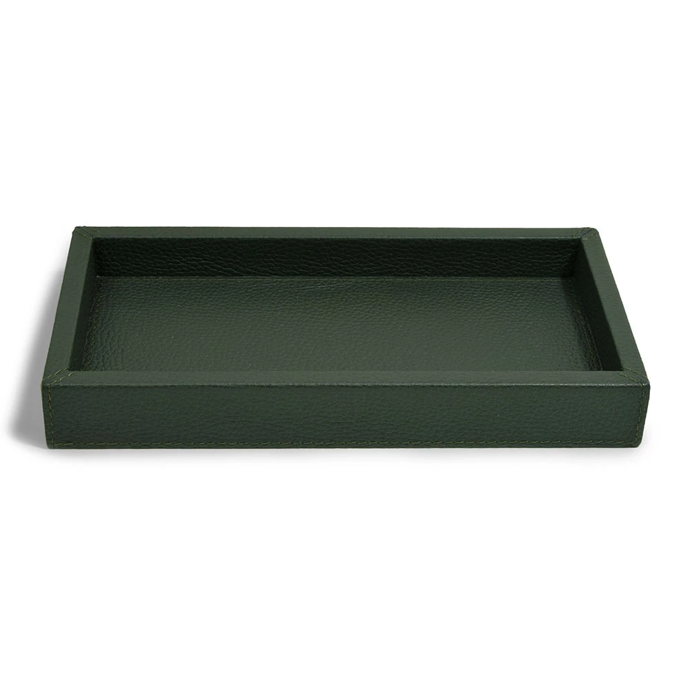Leather tray, deer leather, 24 x 12 cm, dark green