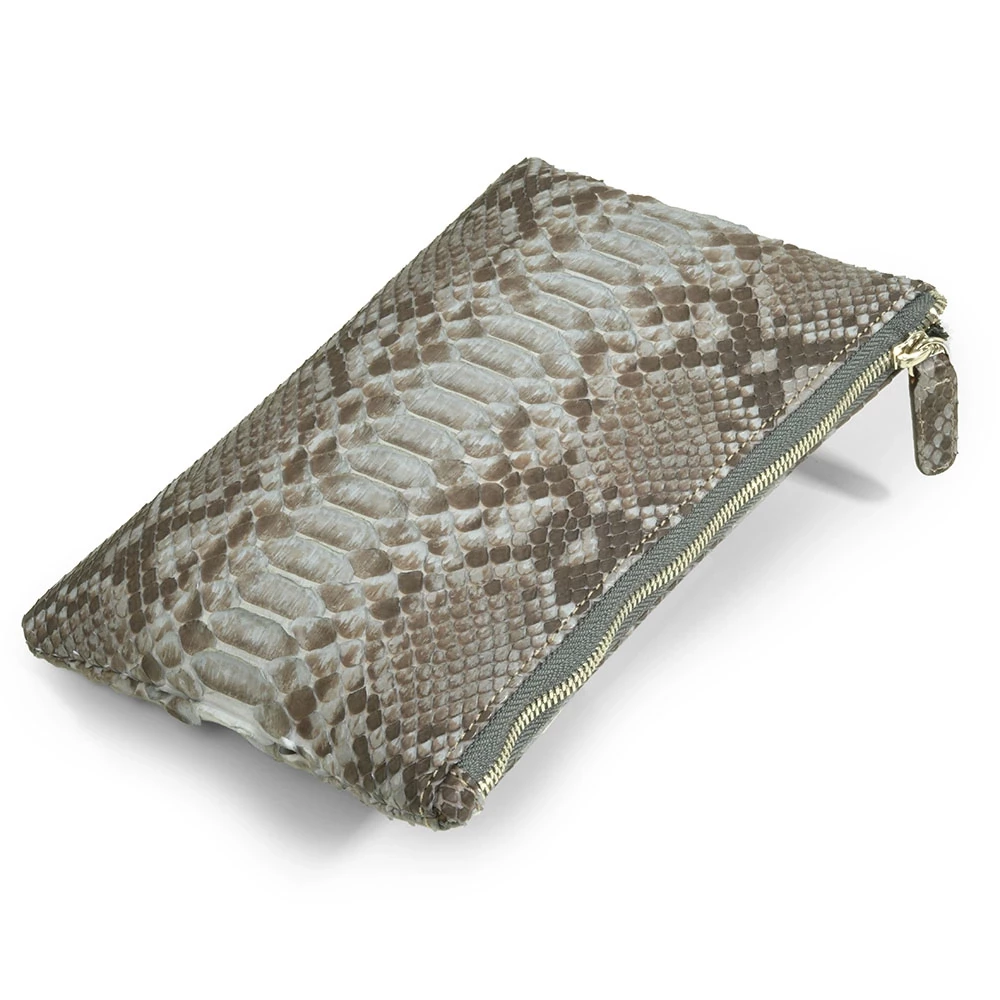 Pouch with Zip, python leather, small, grey