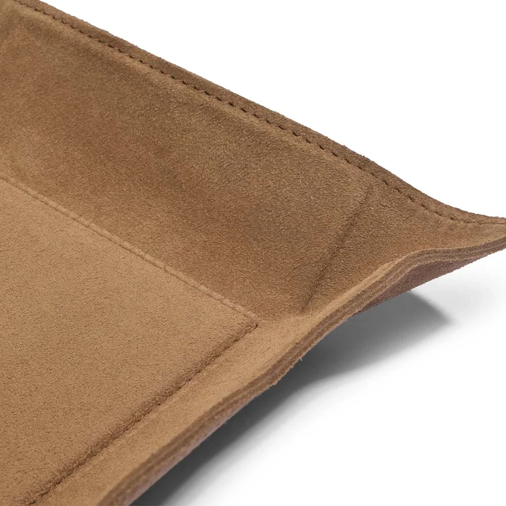 Valet tray square, suede leather, 20 x 20 cm, nut