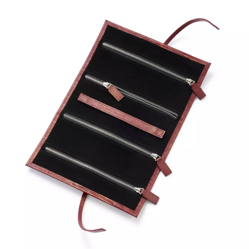 Leather Jewelry Roll – Garnet Red