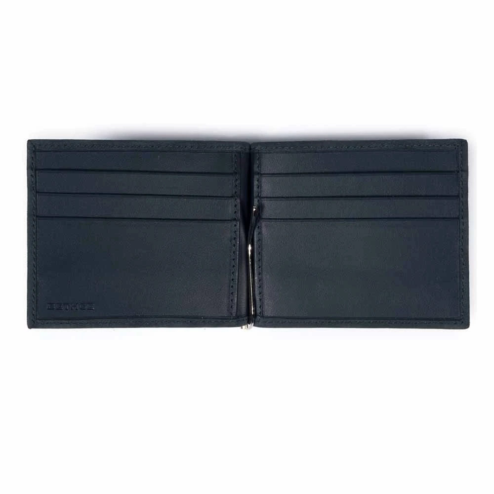 Card Wallet, Money Clip, 6 cc, alligator leather, dark blue