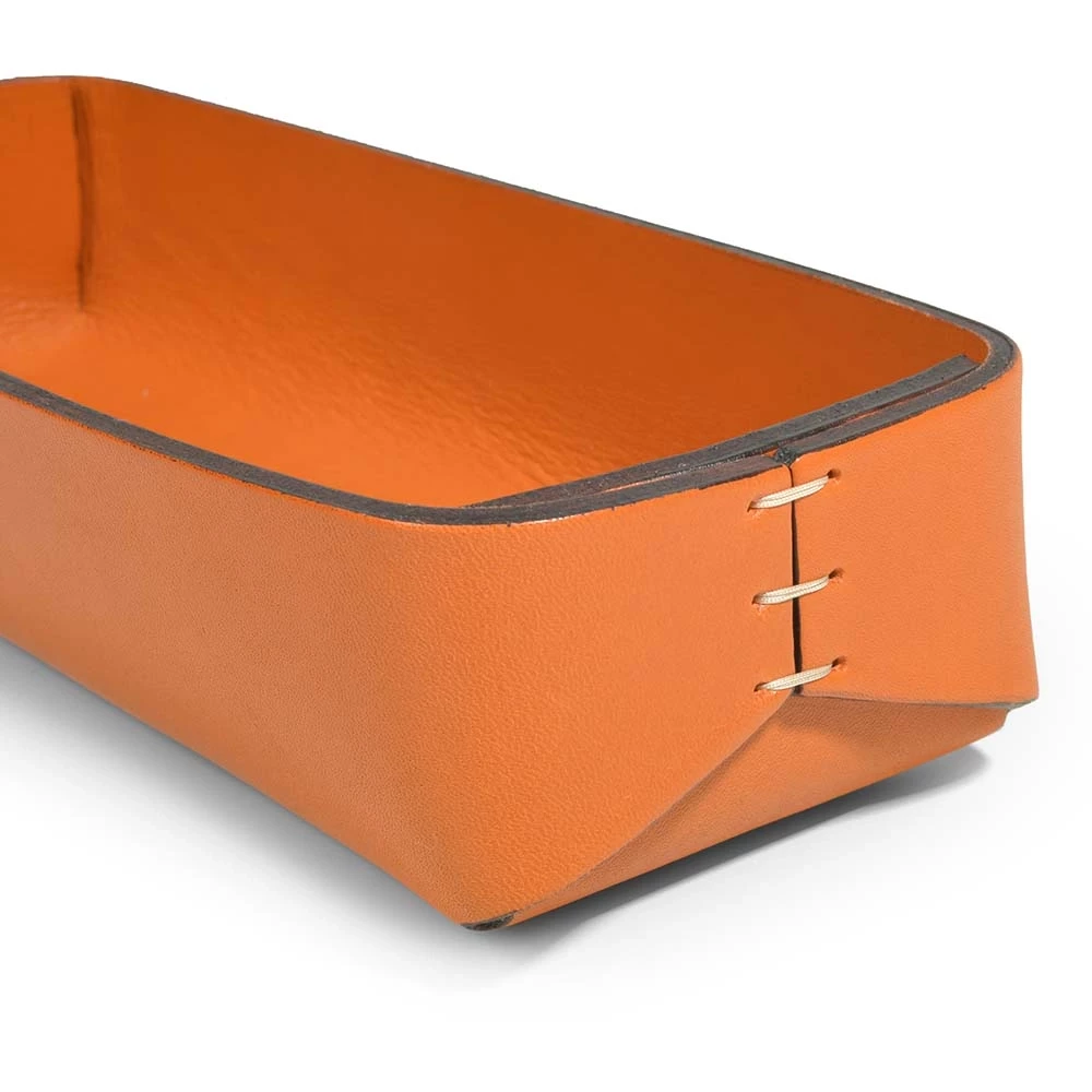 Pen Tray Stitch, leather, narrow, orange