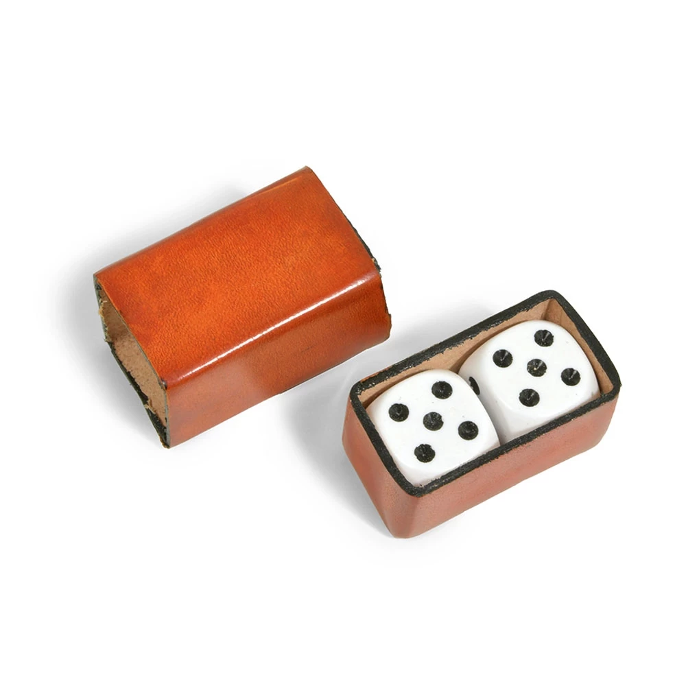 Dice Game with 2 Dice in Leather Box, orange