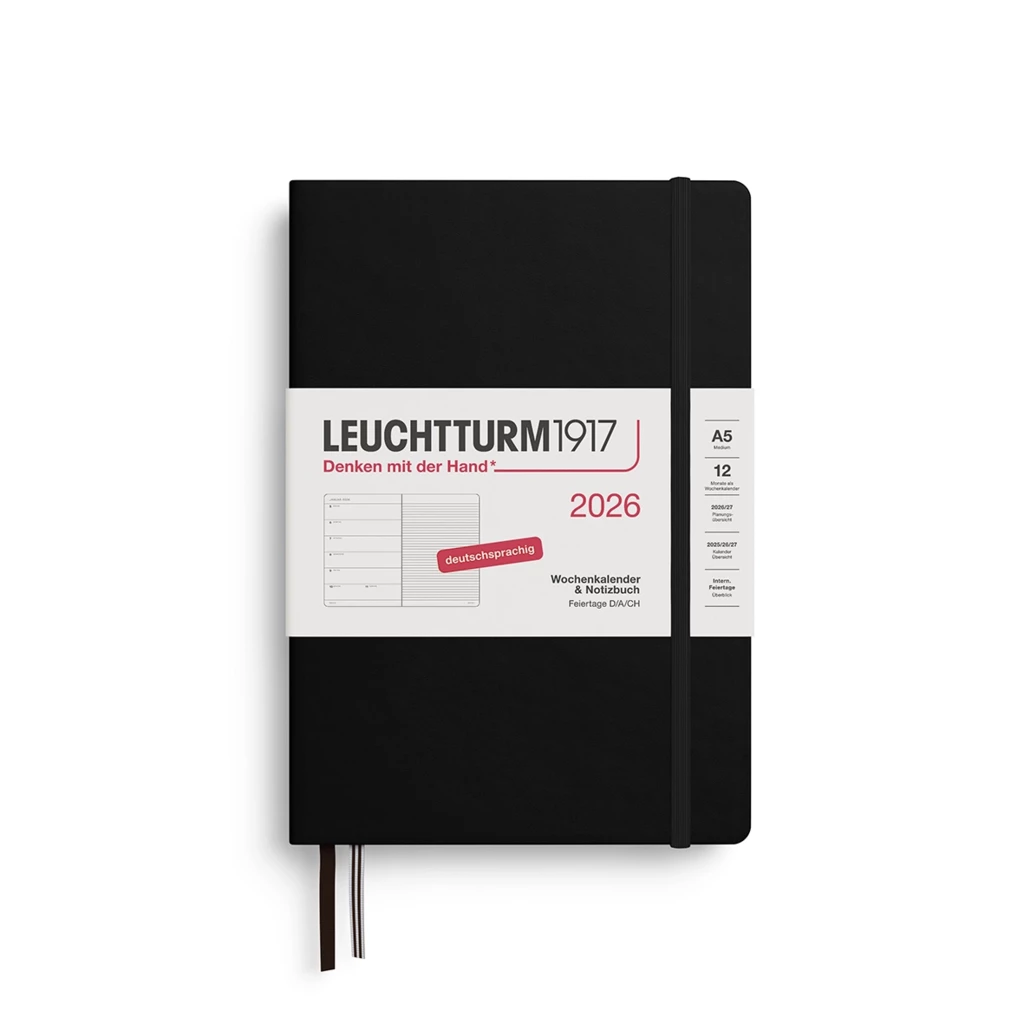 Weekly calendar & notebook Medium (A5) 2026, black, German