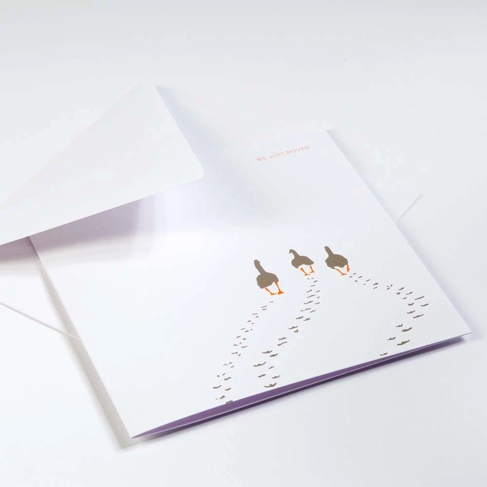 Greeting card geese we just moved