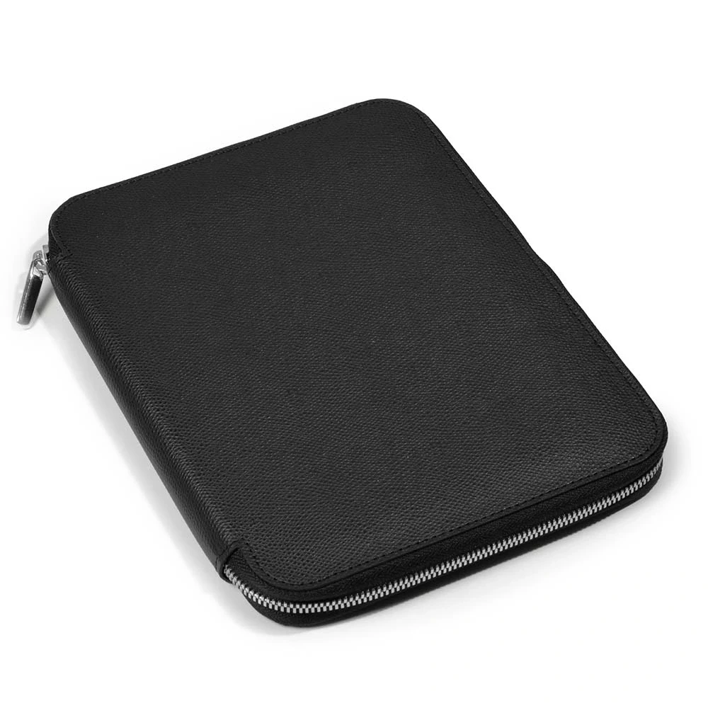 Writing folder with zip A5, leather, black