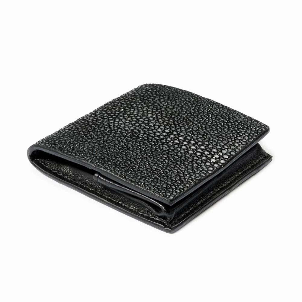 Coin purse Viennese box, shagreen leather, black