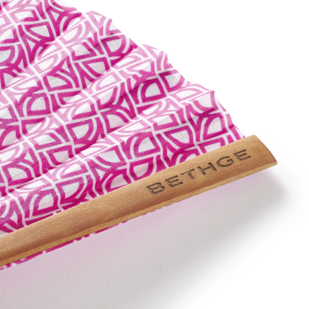 Cotton Hand Fan with Pear Wood Frame Bright Pink