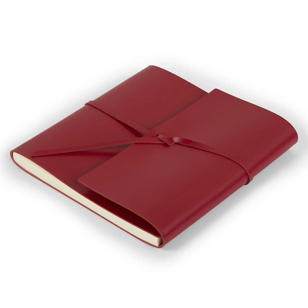 Guest Book with Cover, 96 pages, leather, 21x21 cm, red