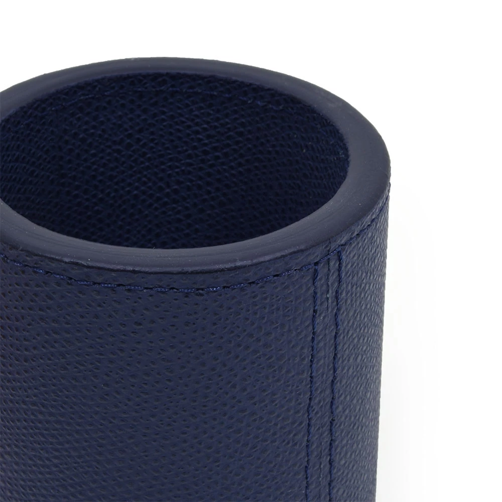 Round pen holder, leather, H 10 cm, D 7.5 cm, dark blue