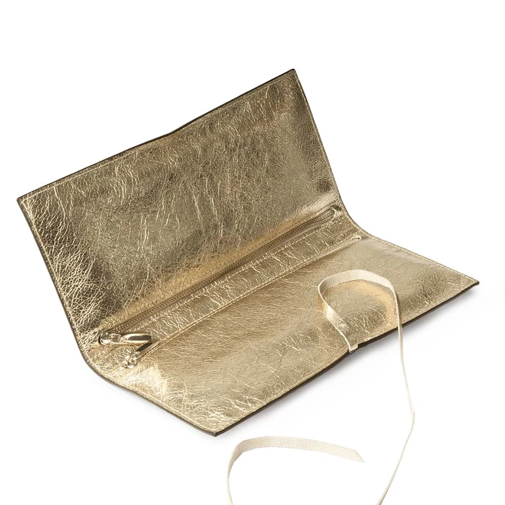 Jewellery Roll with Tie Closure, leather Mos, platinum