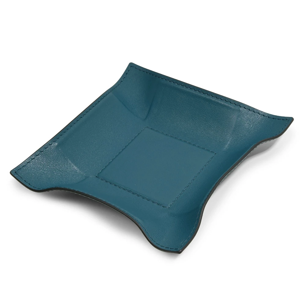 Valet tray square, nappa leather, 15 x 15 cm, petrol