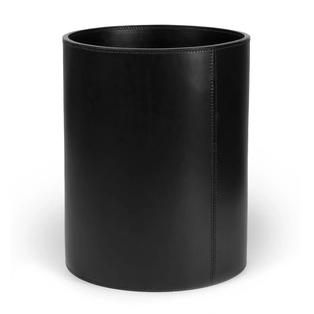papierkorb_aus_leder_rund_2 Round wastepaper bin, leather, H 30 cm, D 24 cm, black