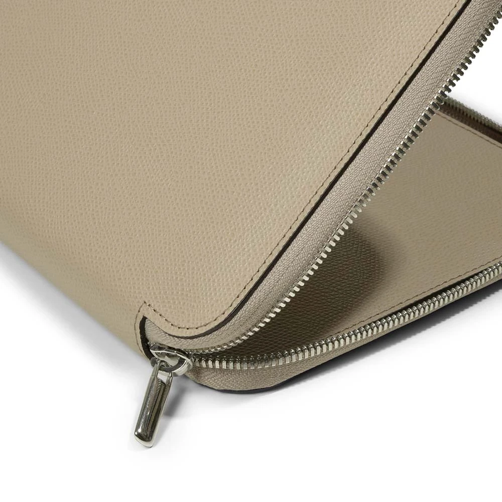 Writing folder with zip A5, leather, latte