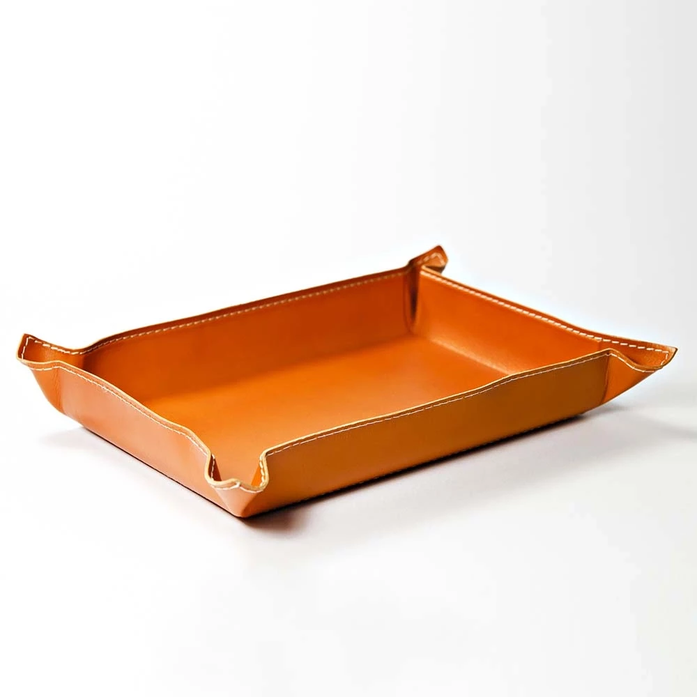 Valet tray rectangular, leather, 32 x 24 cm, orange