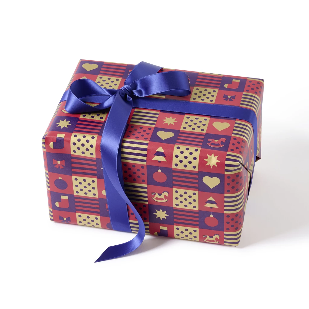 Wrapping paper christmas squares red, 50 x 70 cm, 3 sheets
