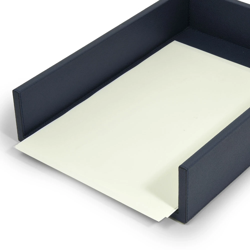 A4 letter tray, leather, dark blue