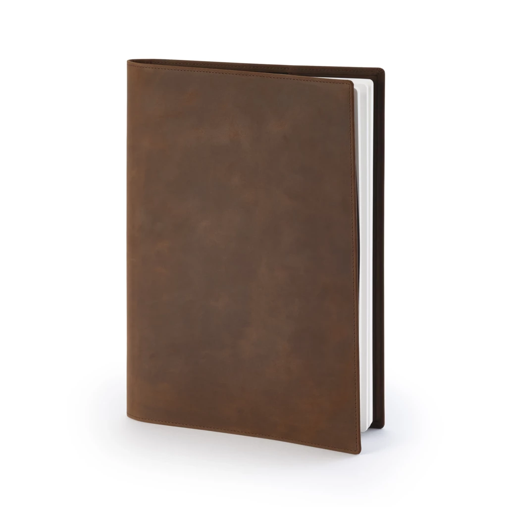 Book cover for DIN A4 books, leather, tobacco