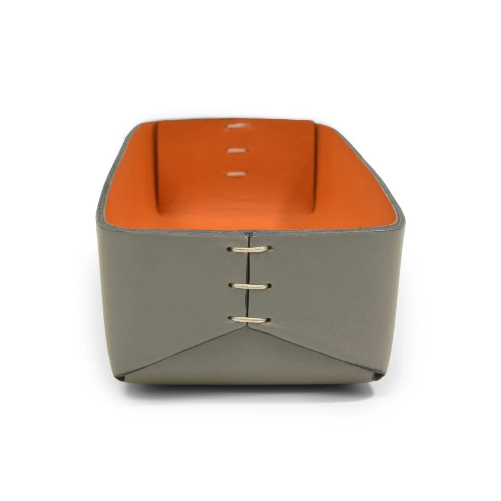 Pen Tray Stitch, leather, narrow, grey/orange
