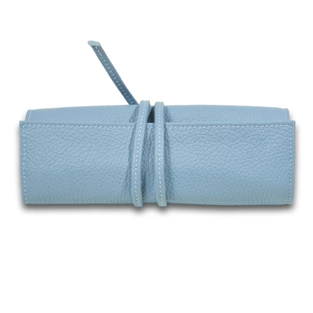Jewellery Roll with Tie Closure, calf leather, light blue
