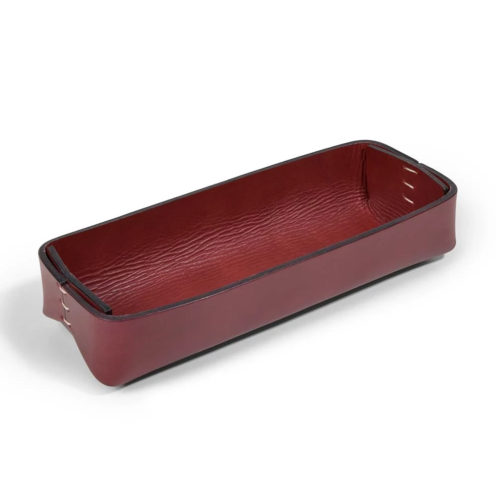 Pen Tray Stitch, leather, narrow, burgundy