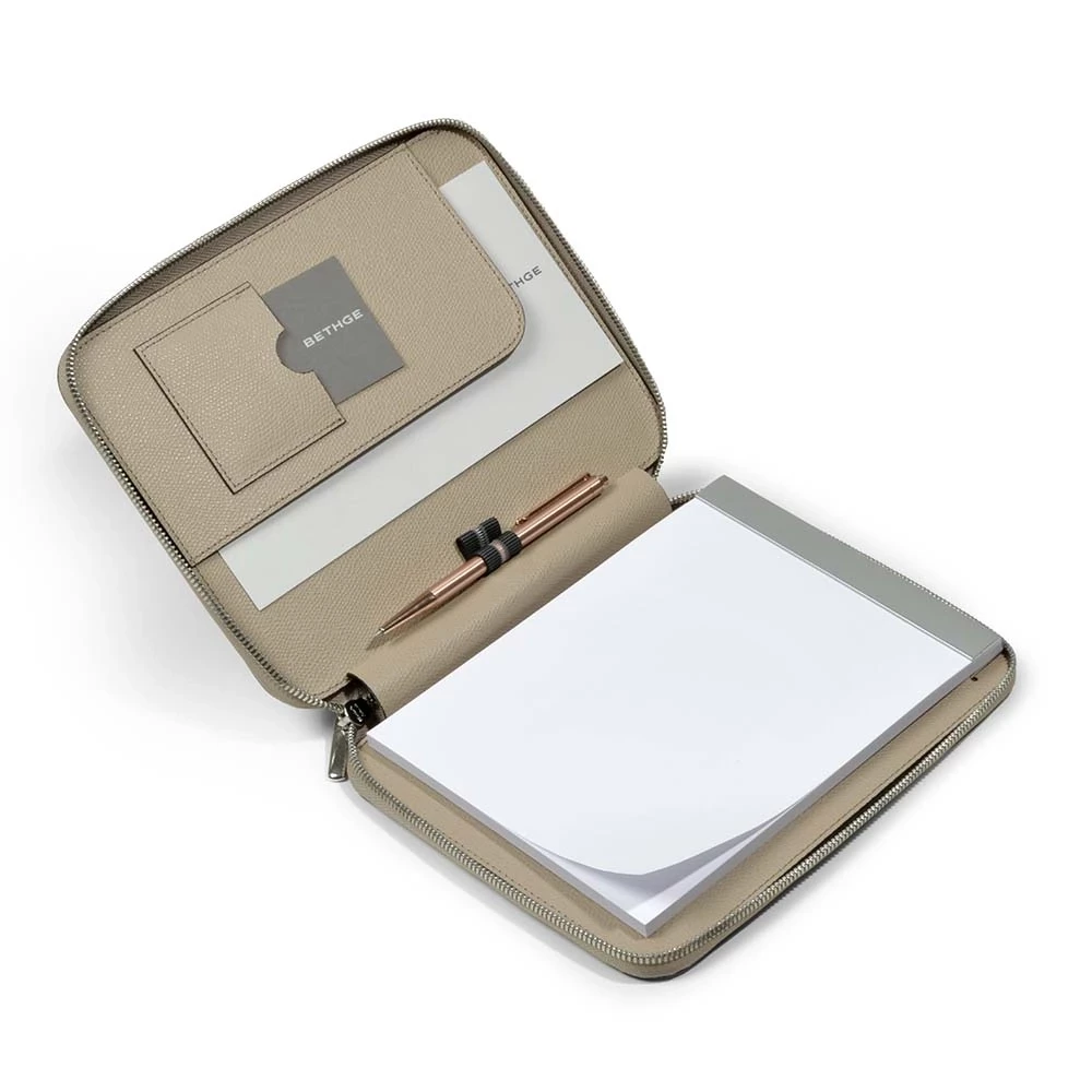 Writing folder with zip A5, leather, latte