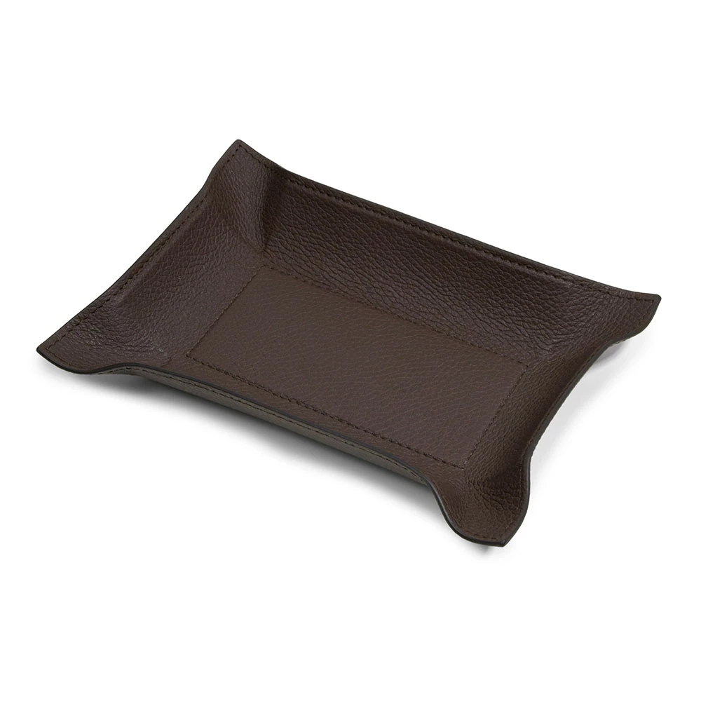 Valet tray rectangular, deer leather, 21 x 15 cm, mocha