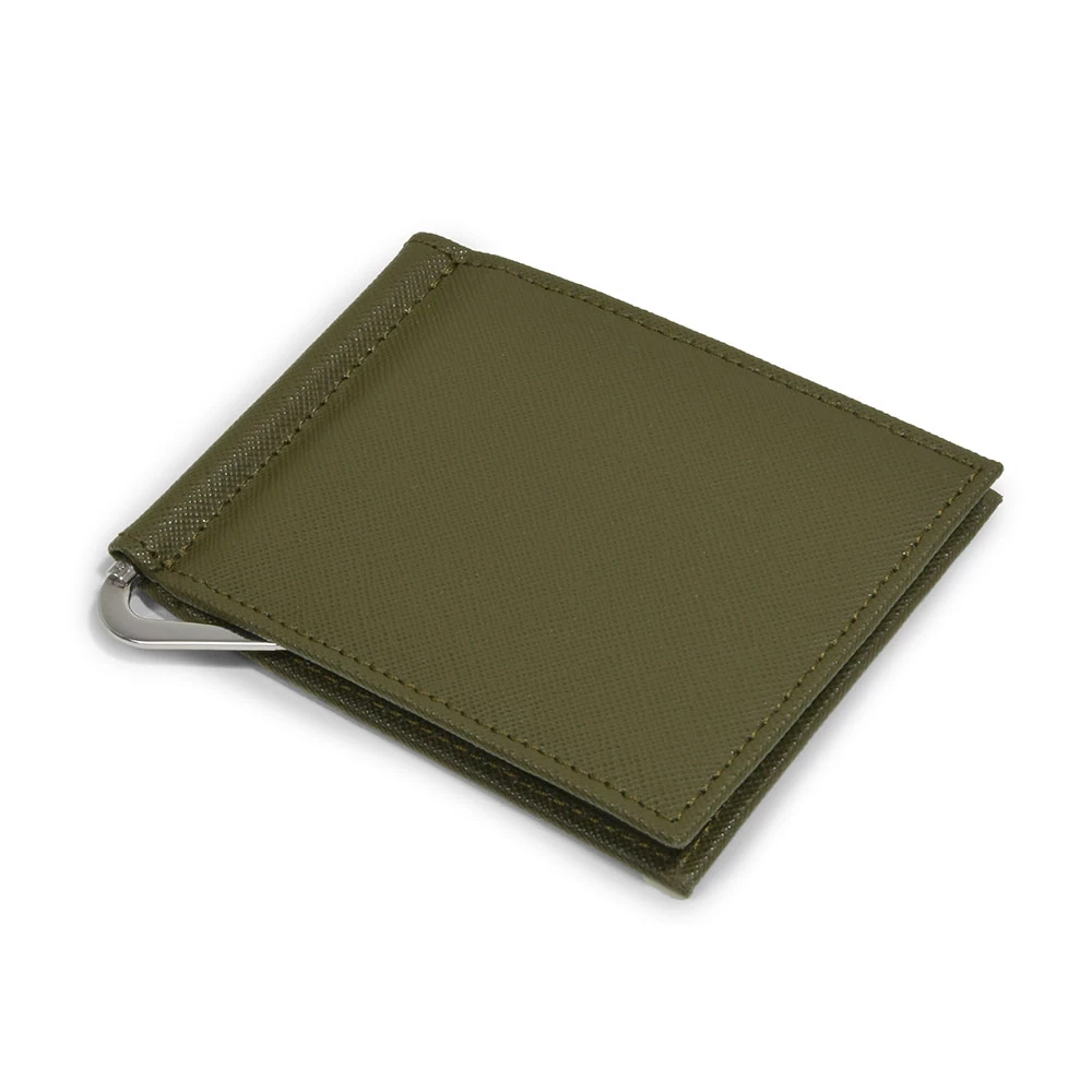 Credit Card Wallet & Money Clip, 6 cc, Saffi leather, olive