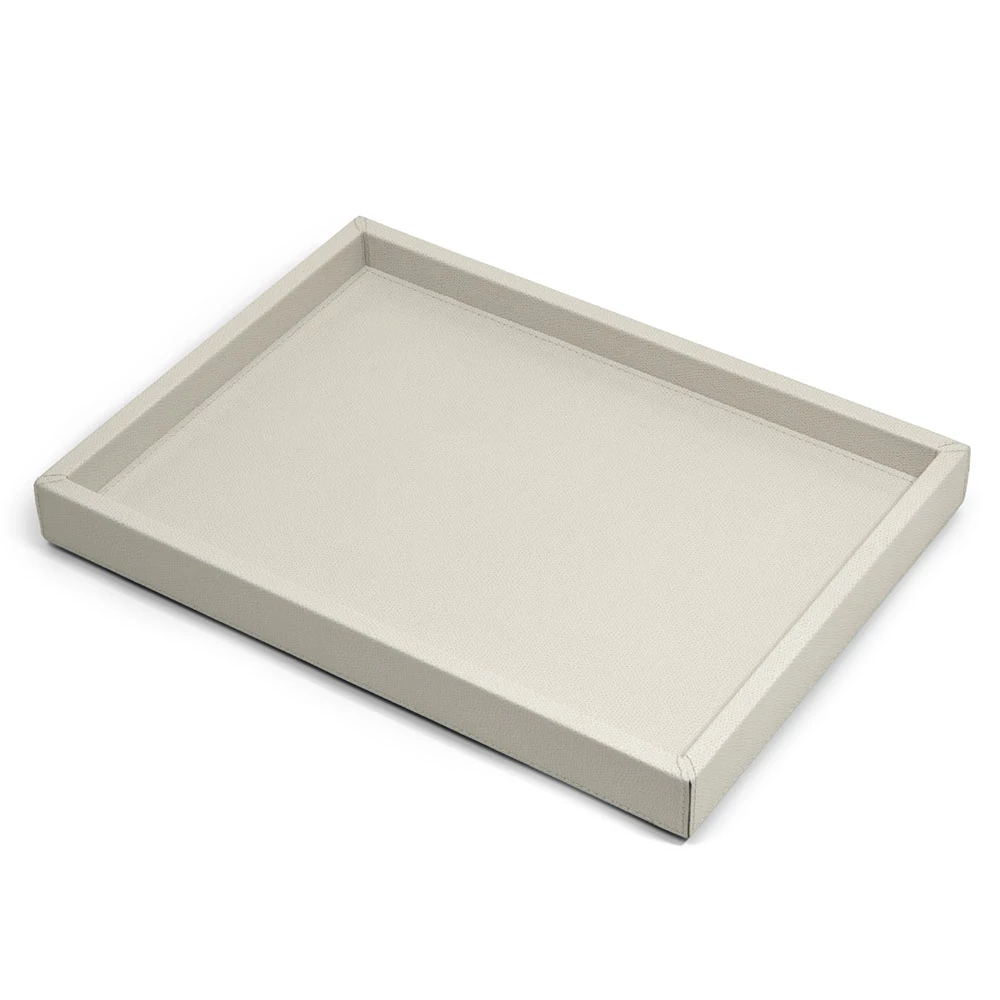Leather tray, 37.5 x 27.0 cm, light grey