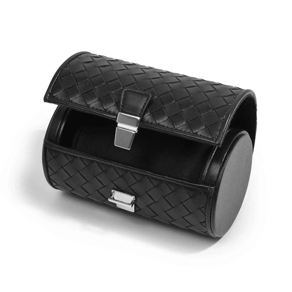 Watch Roll Case for 2 Watches, leather Quattro, black