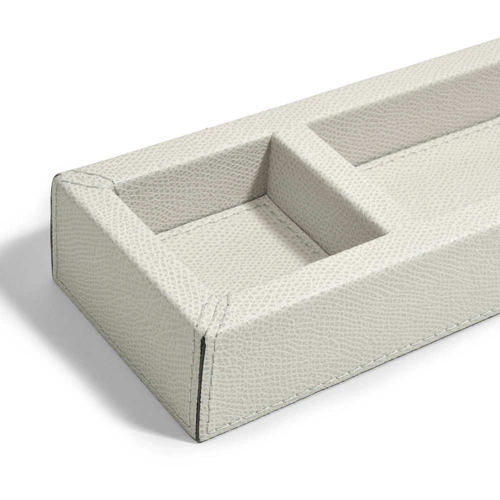 Pen Tray with 3 Compartments,  leather, light grey