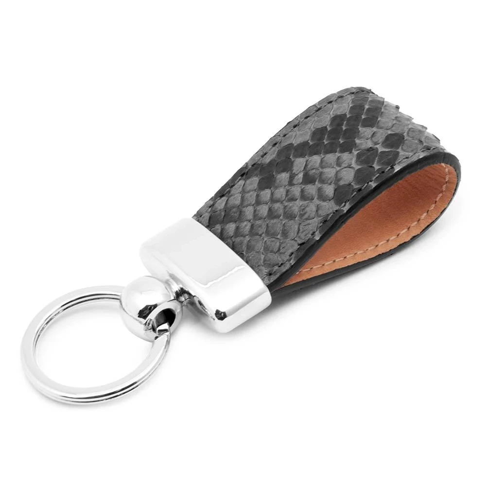 Key Ring, python leather, dark grey
