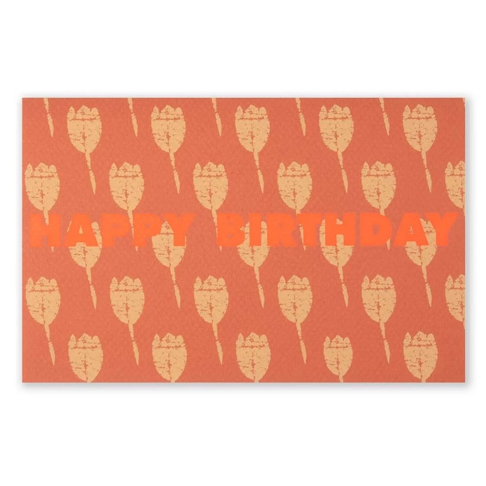 Greeting card birthday tulip field orange