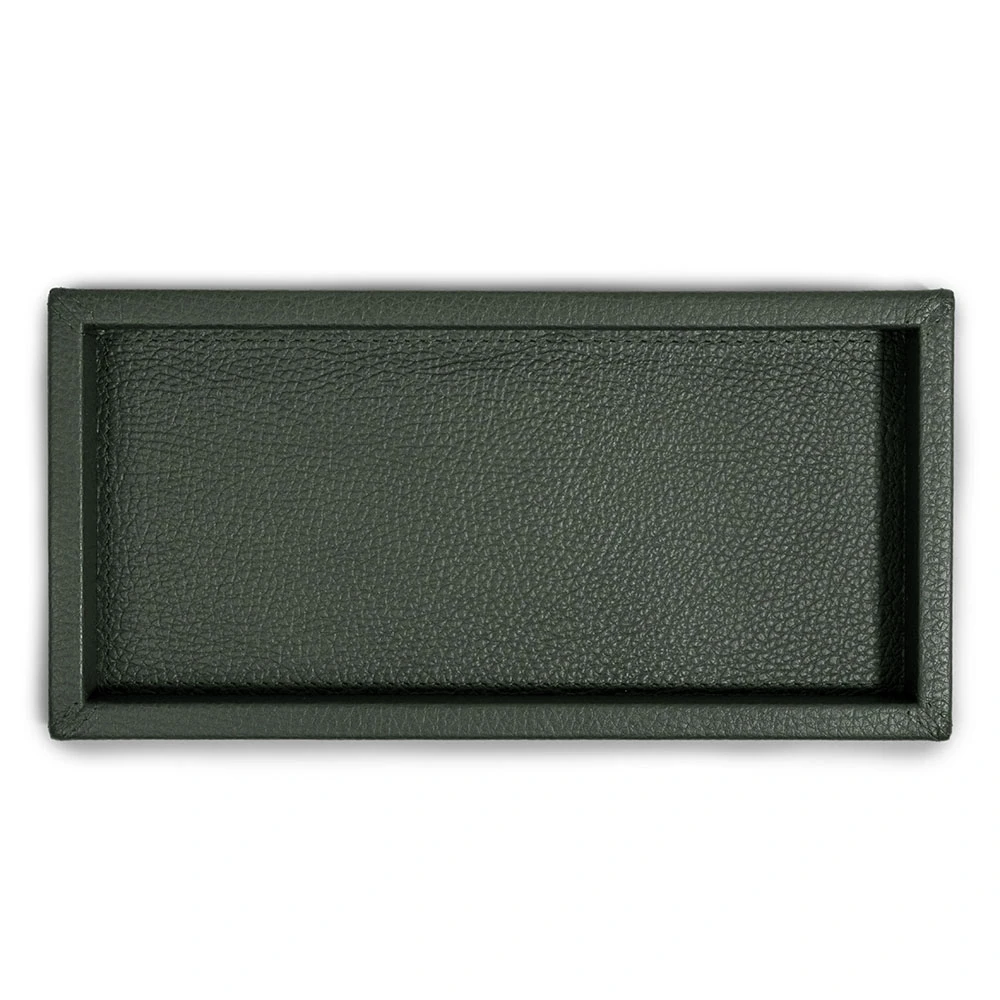 Leather tray, deer leather, 24 x 12 cm, dark green