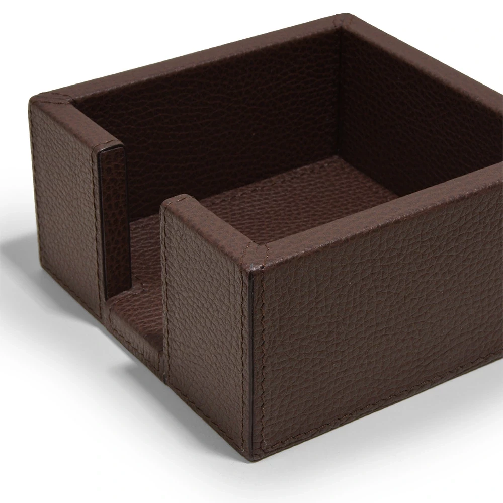 Square memo note box, leather with deer-grain look, mocha