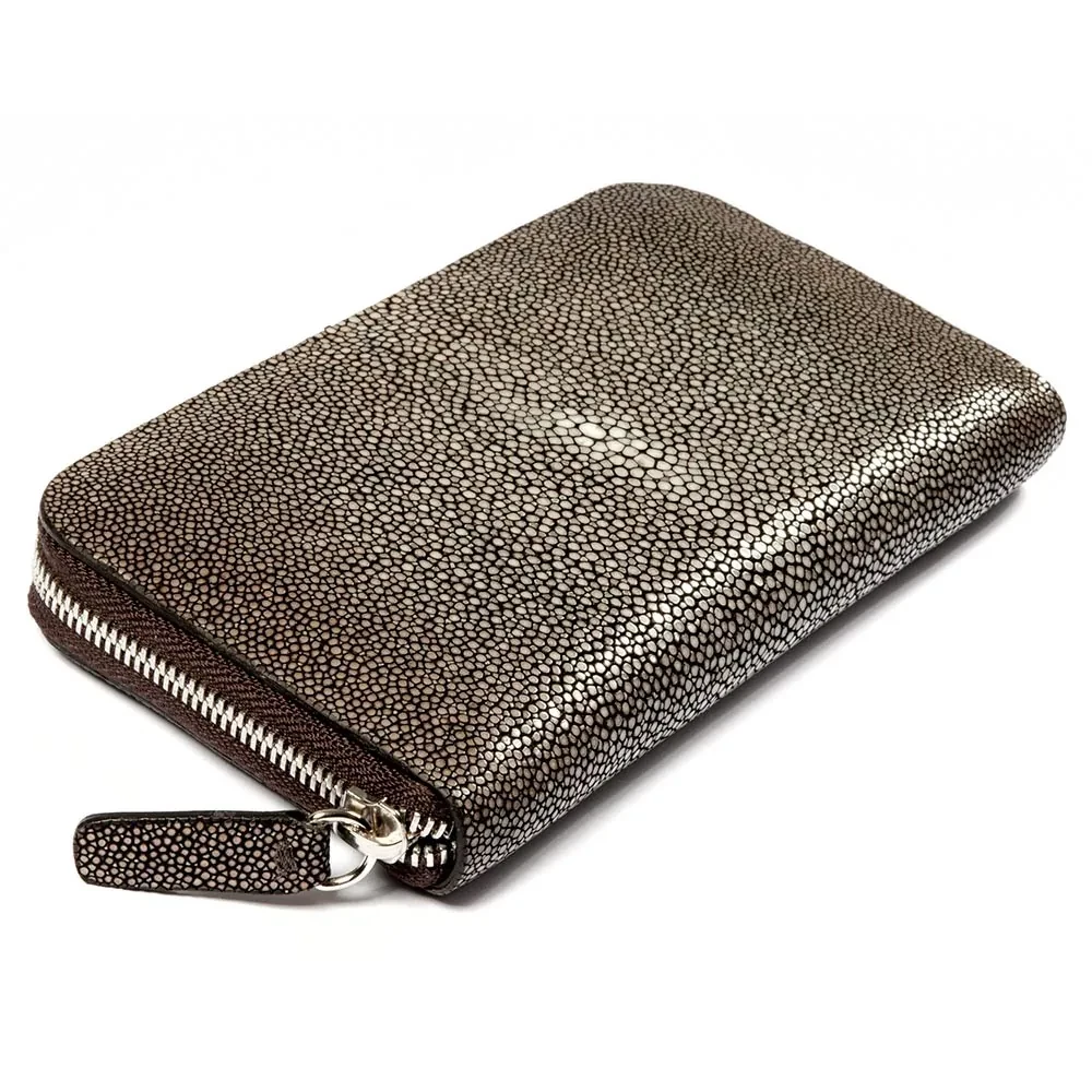 Wallet with Zip, stingray leather, large, brown