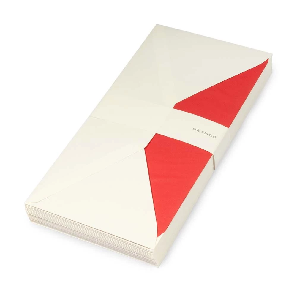 25 long DIN envelopes, Smooth Ivory, red silk lining