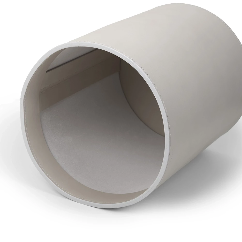 Round wastepaper bin, leather, H 30 cm, D 24 cm, light grey