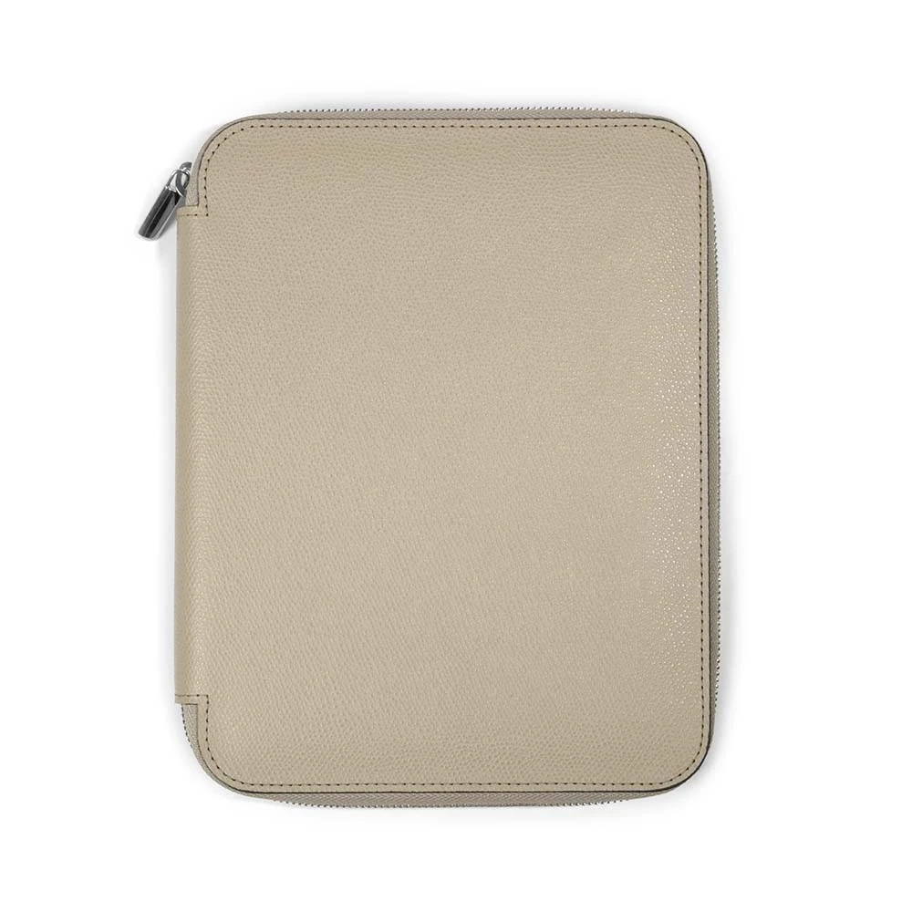 Writing folder with zip A5, leather, latte