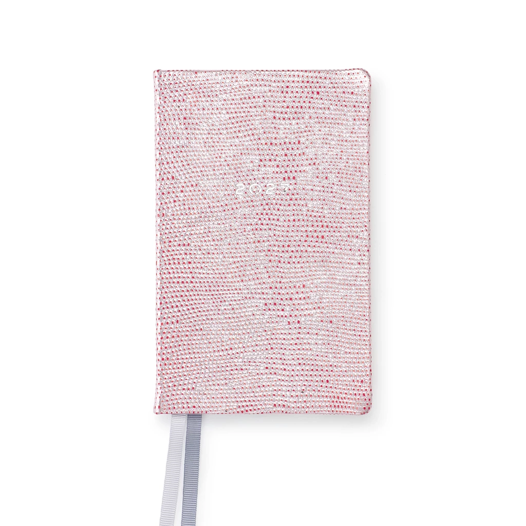 Weekly Planner 8-Days-a-Week 2027 - Week on 2 Pages - Leather - Silver Red - 8.5 x 14 cm