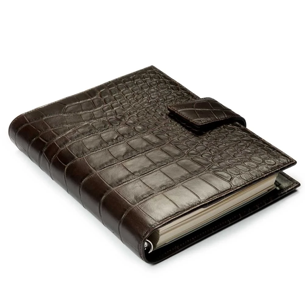 System Planner, alligator-embossed leather, brown