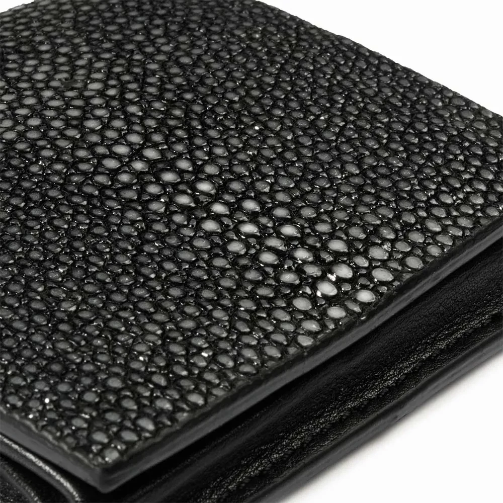 Coin purse Viennese box, shagreen leather, black