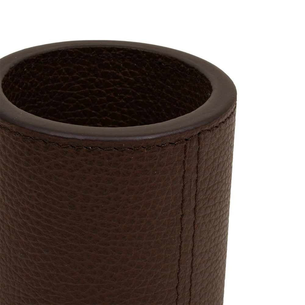 Round pen holder, deer leather, H 10 cm, D 7.5 cm, mocha