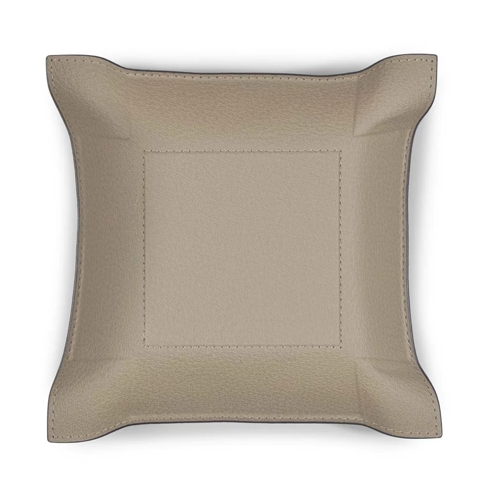 Valet tray square, boar leather, 20 x 20 cm, taupe