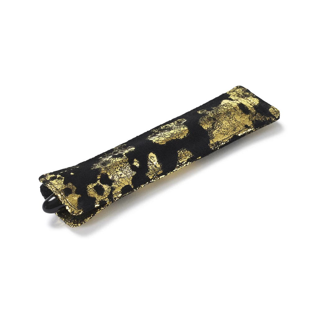 Pen Case Single Leather Black Gold