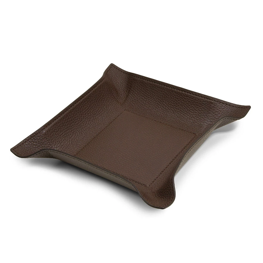 Valet tray square, deer leather, 20 x 20 cm, mocha