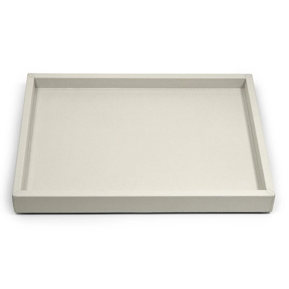 Leather tray, 37.5 x 27.0 cm, light grey