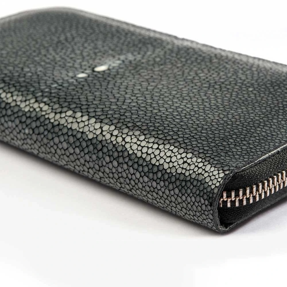 Wallet with Zip, stingray leather, large, black