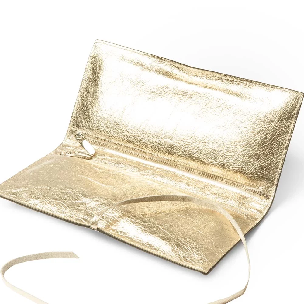 Jewellery Roll with Tie Closure, leather Mos, platinum
