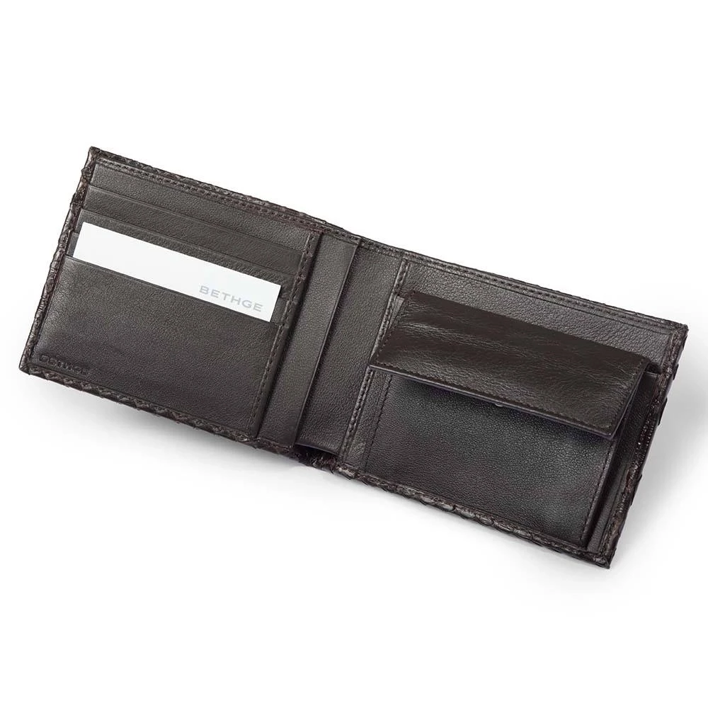 Wallet with Coin Pocket, python leather, wide, brown